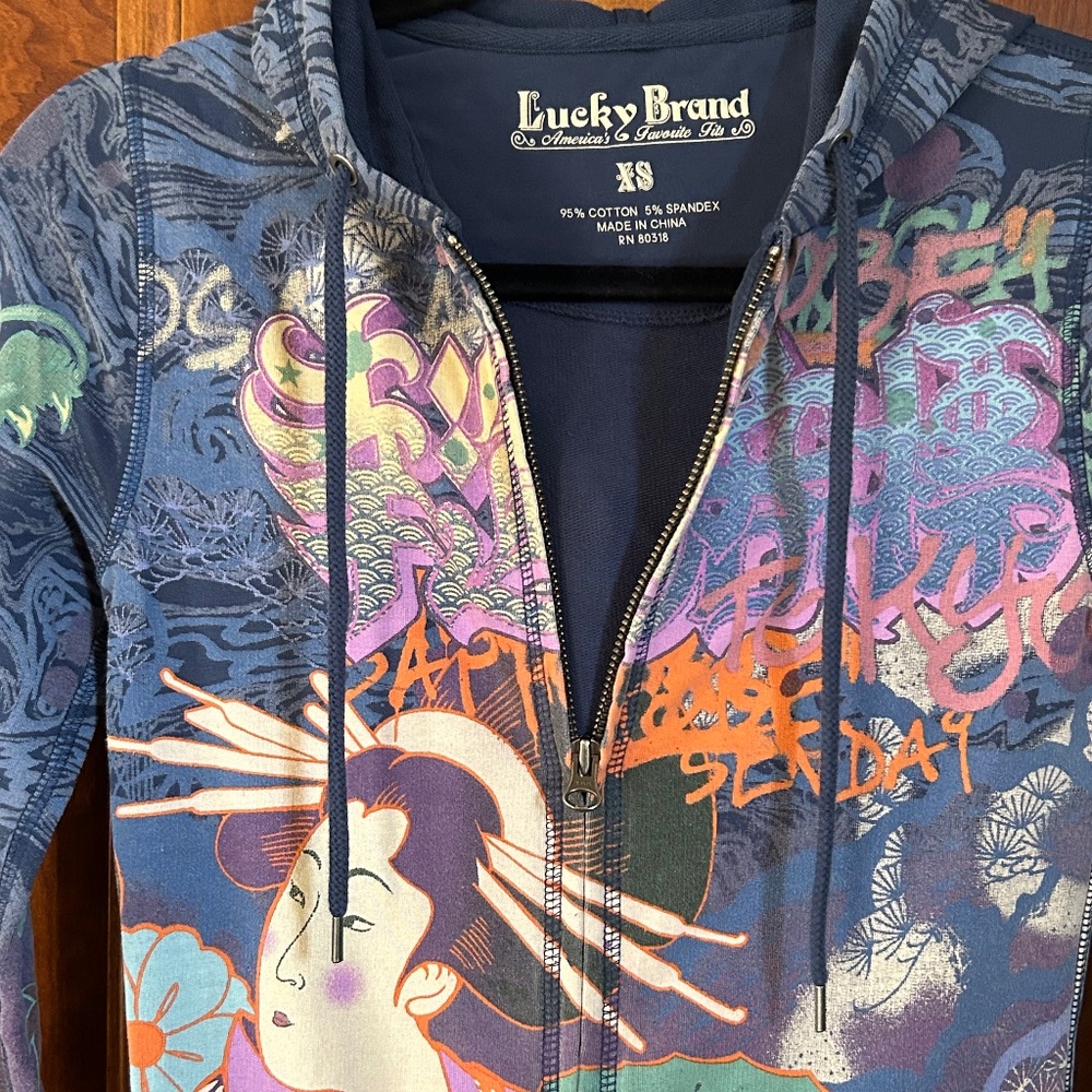 Lucky Brand Sweatshirt Hoodie Asian Geisha Year of the Dragon 2000 Y2K, Size XS - Picture 6 of 16
